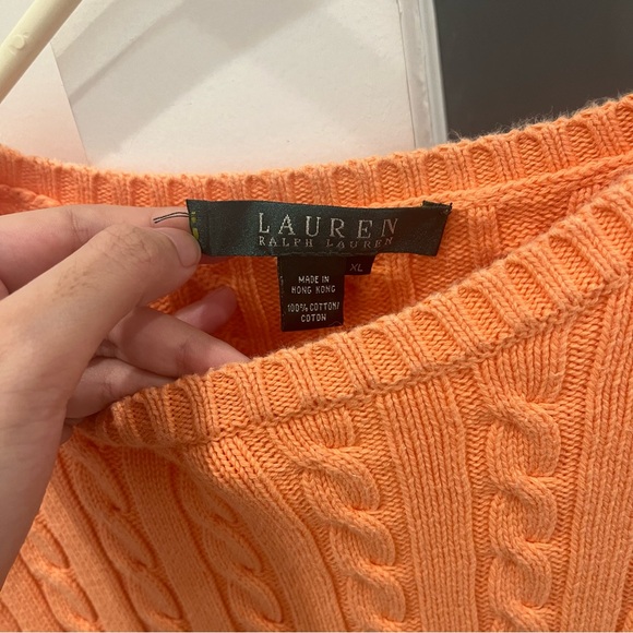 SOLD Vintage Ralph Lauren Cable Knit Sweater Orange Crewneck Julianna Cotton XL - Picture 5 of 7